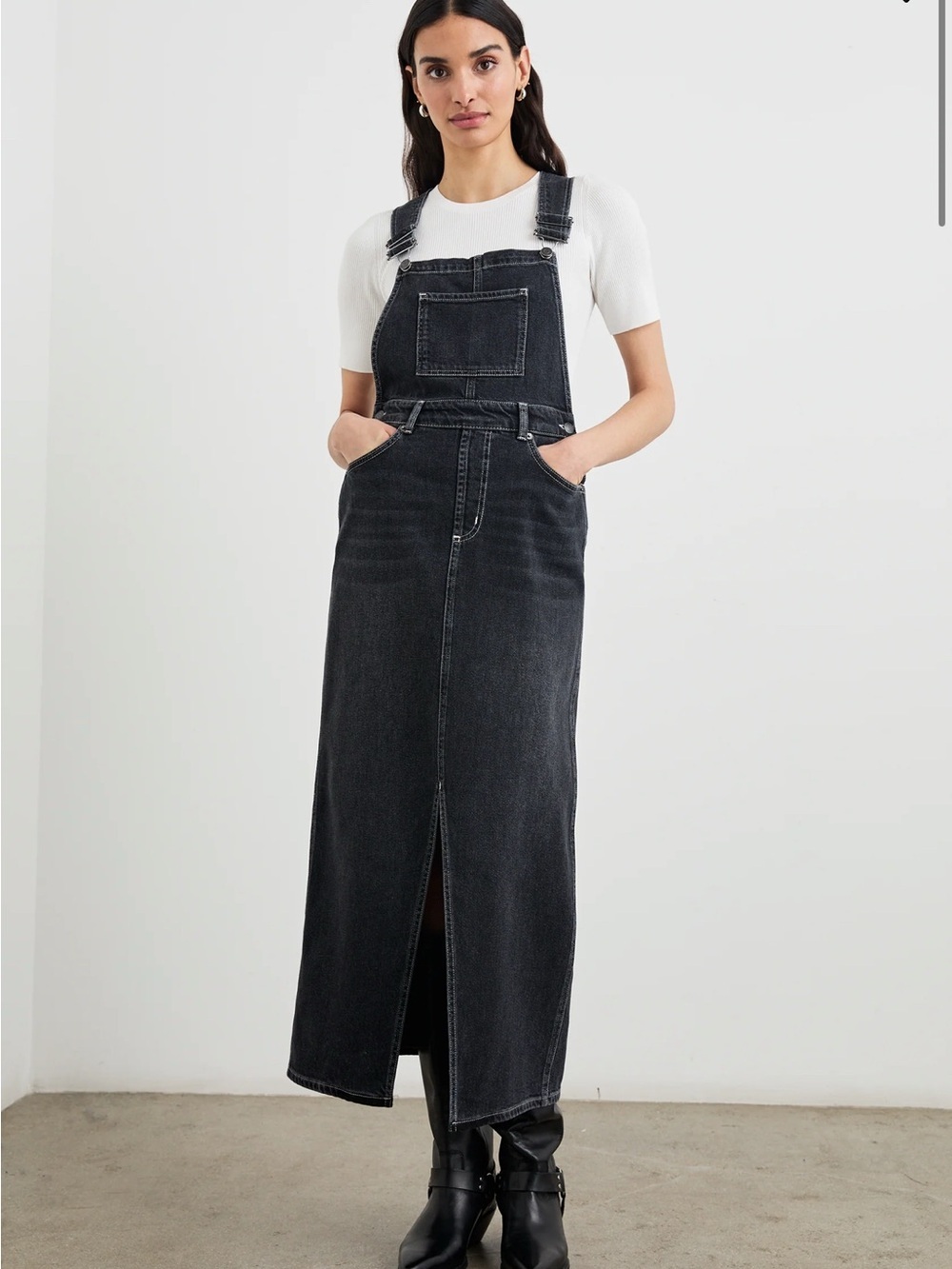 Rails Westlake Black Sand Denim Overall Dress NWT Large Midi Utility